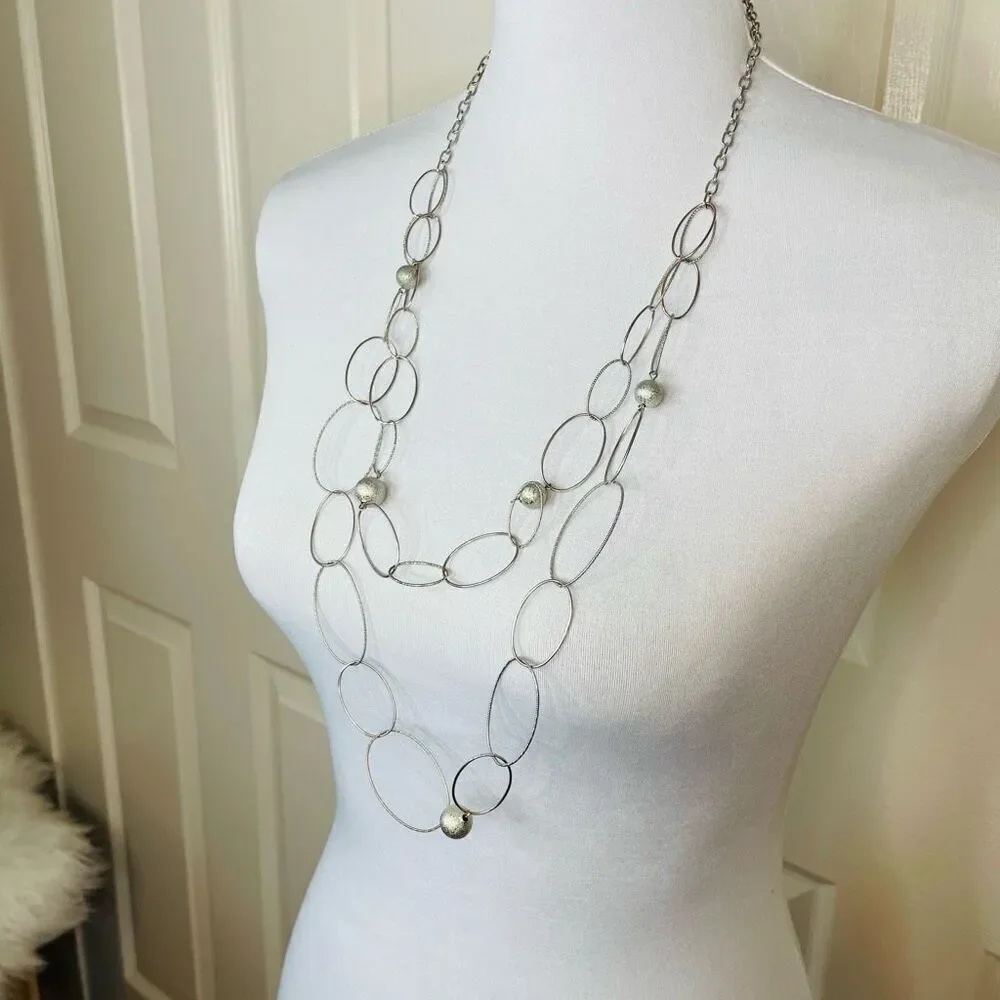Double Strand Chain Fashion Necklace Silver Color